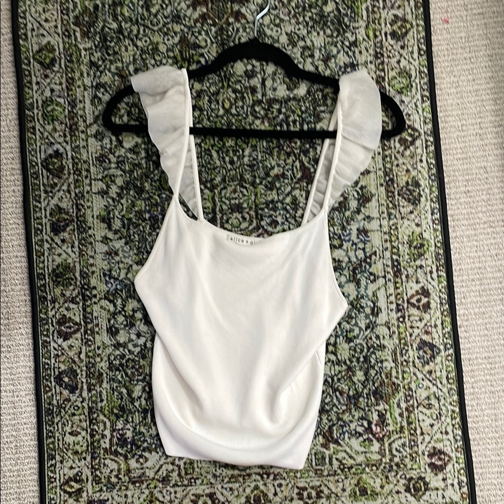 Alice + Olivia White Tank Top with Ruffles